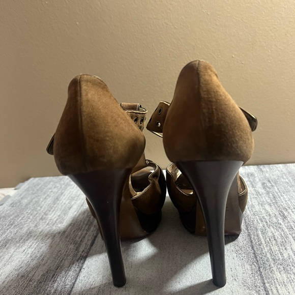 Fendi Brown T-Bar Ankle-Strap Platform Sandals Size 37.5 Made in Italy - Picture 7 of 10